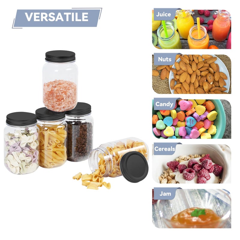 novelinks 16 oz Clear Plastic Jars with Lids, Refillable 16oz Mason Jars with Lids & Storage Containers for Kitchen & Household Use (20 Pack,Black) - Image 4